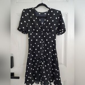 Black White Polka Dot V-Neck Dress